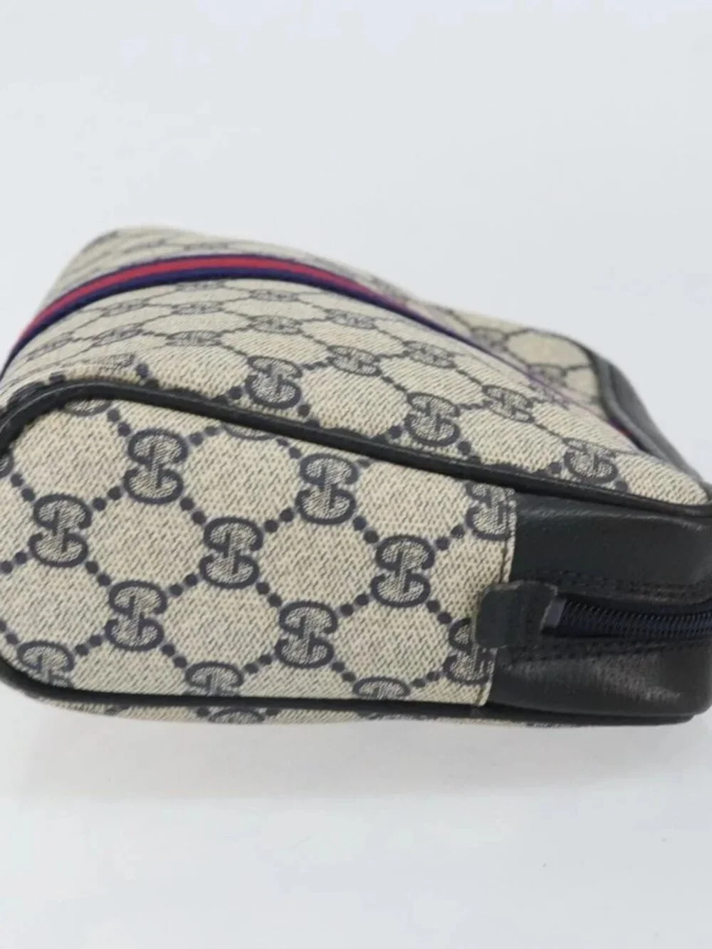 GUCCI GG Supreme Sherry Line Clutch Bag PVC Navy Gold 010 378 Auth BA10258